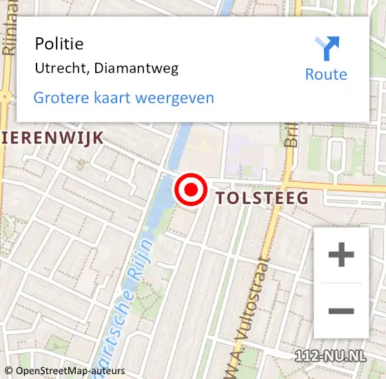 Locatie op kaart van de 112 melding: Politie Utrecht, Diamantweg op 18 april 2023 17:13