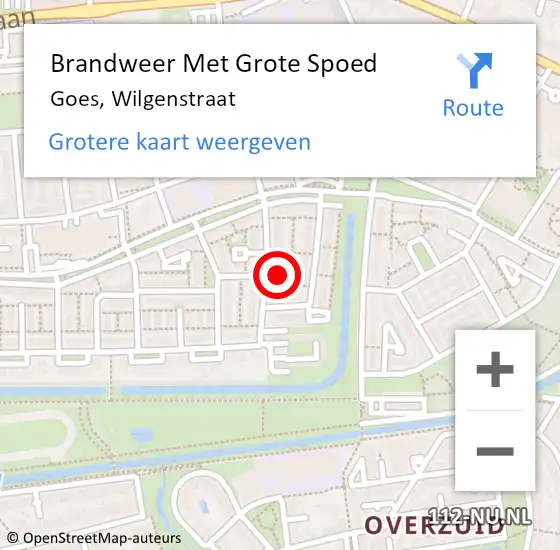 Locatie op kaart van de 112 melding: Brandweer Met Grote Spoed Naar Goes, Wilgenstraat op 18 april 2023 17:13