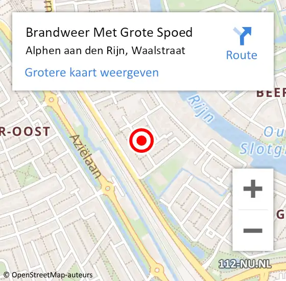 Locatie op kaart van de 112 melding: Brandweer Met Grote Spoed Naar Alphen aan den Rijn, Waalstraat op 18 april 2023 17:43