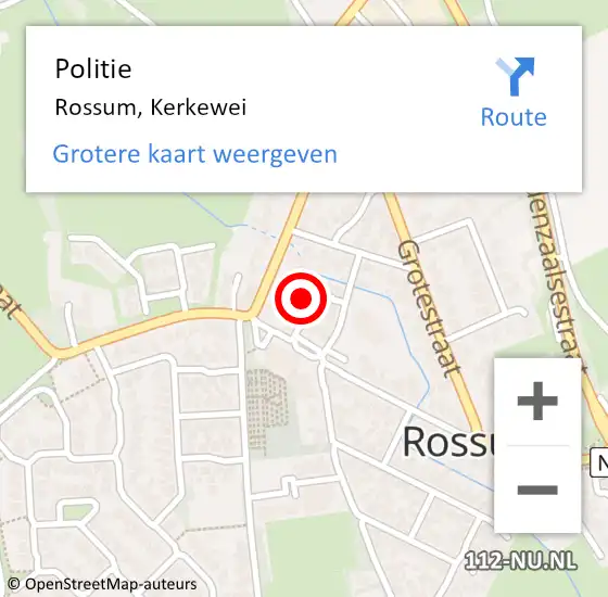 Locatie op kaart van de 112 melding: Politie Rossum, Kerkewei op 18 april 2023 18:13