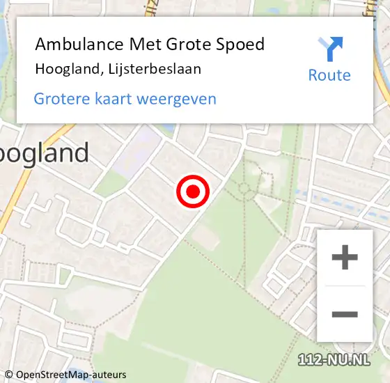 Locatie op kaart van de 112 melding: Ambulance Met Grote Spoed Naar Hoogland, Lijsterbeslaan op 22 augustus 2014 16:21