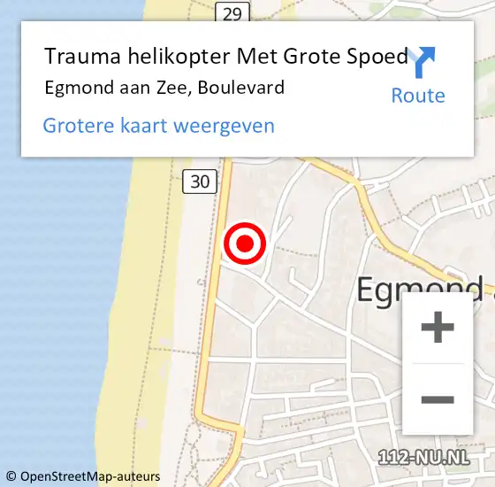 Locatie op kaart van de 112 melding: Trauma helikopter Met Grote Spoed Naar Egmond aan Zee, Boulevard op 18 april 2023 18:17