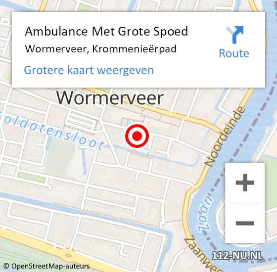 Locatie op kaart van de 112 melding: Ambulance Met Grote Spoed Naar Wormerveer, Krommenieërpad op 18 april 2023 18:29