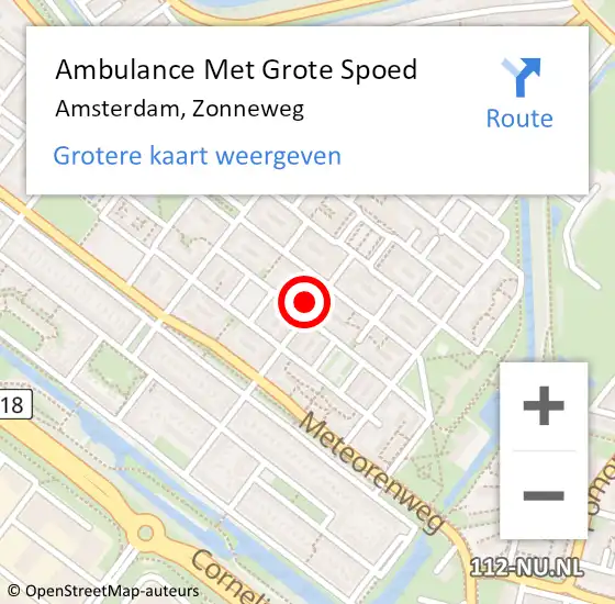 Locatie op kaart van de 112 melding: Ambulance Met Grote Spoed Naar Amsterdam, Zonneweg op 18 april 2023 18:45