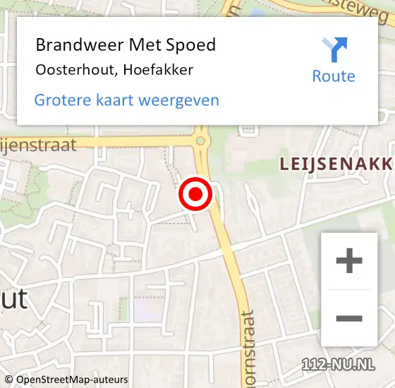 Locatie op kaart van de 112 melding: Brandweer Met Spoed Naar Oosterhout, Hoefakker op 18 april 2023 18:59