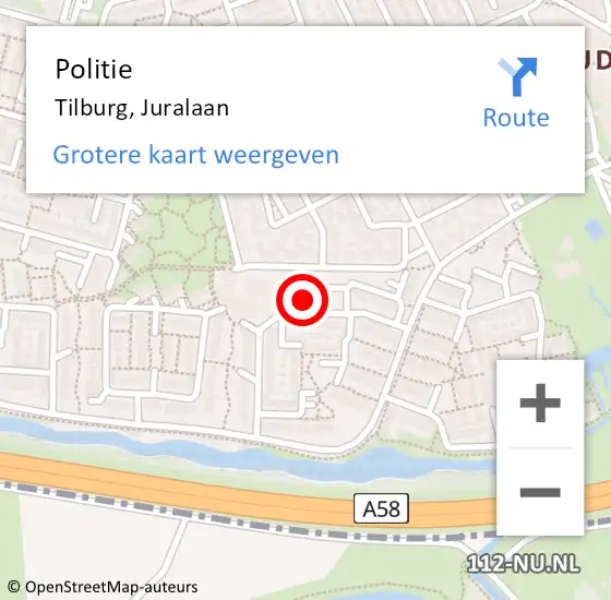 Locatie op kaart van de 112 melding: Politie Tilburg, Juralaan op 18 april 2023 19:10