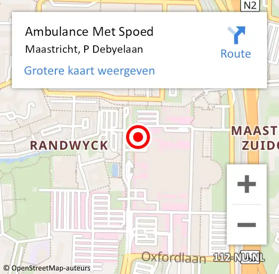 Locatie op kaart van de 112 melding: Ambulance Met Spoed Naar Maastricht, P Debyelaan op 18 april 2023 19:28