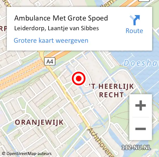 Locatie op kaart van de 112 melding: Ambulance Met Grote Spoed Naar Leiderdorp, Laantje van Sibbes op 18 april 2023 19:30