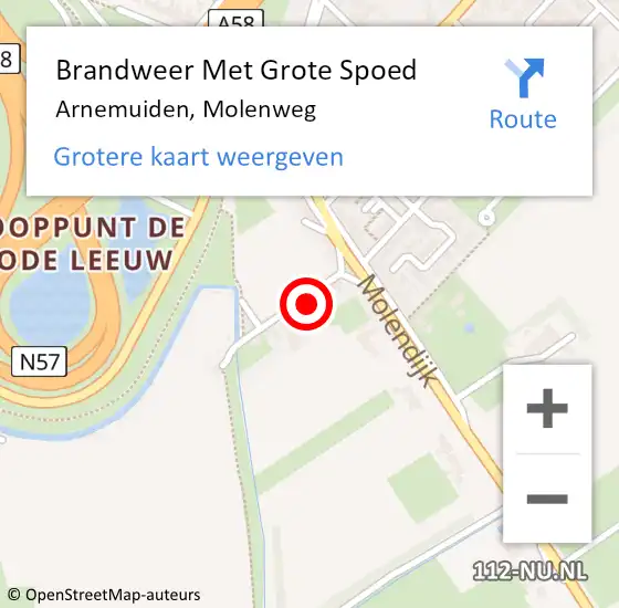 Locatie op kaart van de 112 melding: Brandweer Met Grote Spoed Naar Arnemuiden, Molenweg op 18 april 2023 19:33