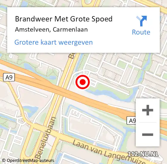 Locatie op kaart van de 112 melding: Brandweer Met Grote Spoed Naar Amstelveen, Carmenlaan op 18 april 2023 19:41