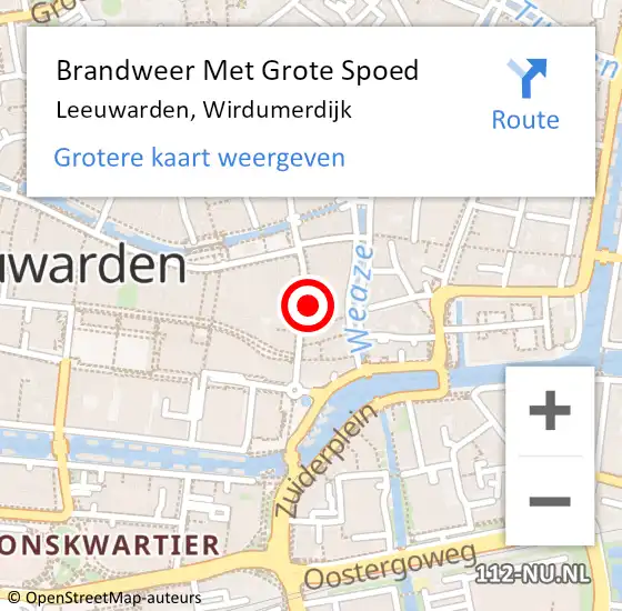 Locatie op kaart van de 112 melding: Brandweer Met Grote Spoed Naar Leeuwarden, Wirdumerdijk op 18 april 2023 20:22