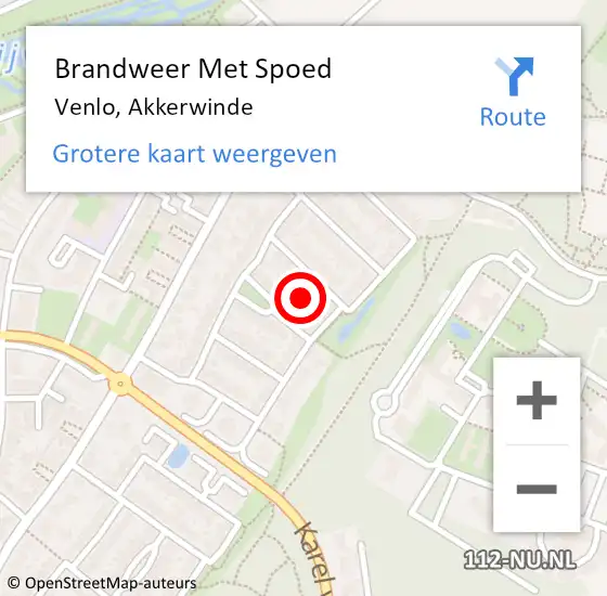 Locatie op kaart van de 112 melding: Brandweer Met Spoed Naar Venlo, Akkerwinde op 18 april 2023 21:31