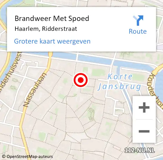 Locatie op kaart van de 112 melding: Brandweer Met Spoed Naar Haarlem, Ridderstraat op 18 april 2023 22:33