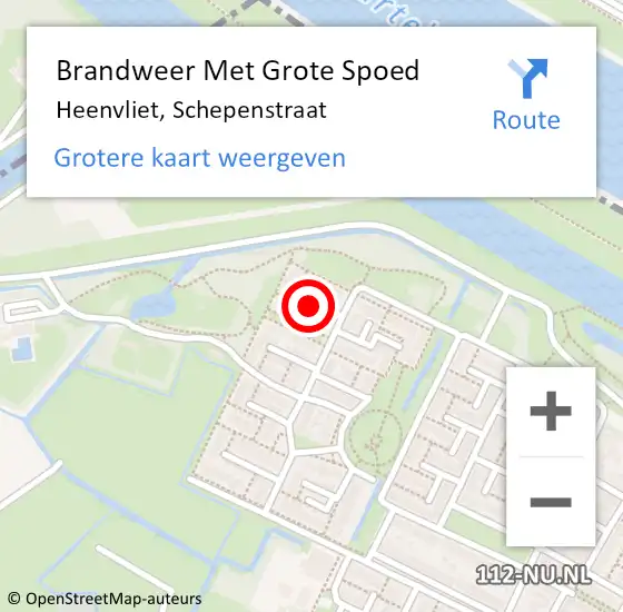 Locatie op kaart van de 112 melding: Brandweer Met Grote Spoed Naar Heenvliet, Schepenstraat op 18 april 2023 23:47