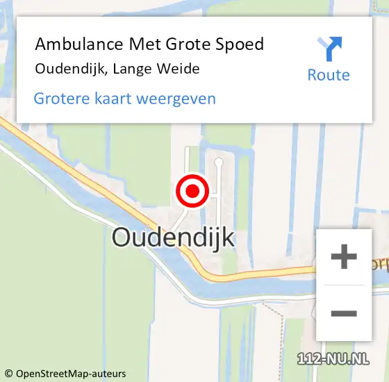 Locatie op kaart van de 112 melding: Ambulance Met Grote Spoed Naar Oudendijk, Lange Weide op 19 april 2023 00:07