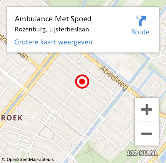 Locatie op kaart van de 112 melding: Ambulance Met Spoed Naar Rozenburg, Lijsterbeslaan op 19 april 2023 00:40