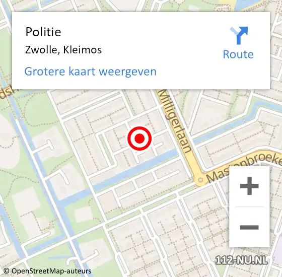 Locatie op kaart van de 112 melding: Politie Zwolle, Kleimos op 19 april 2023 01:01