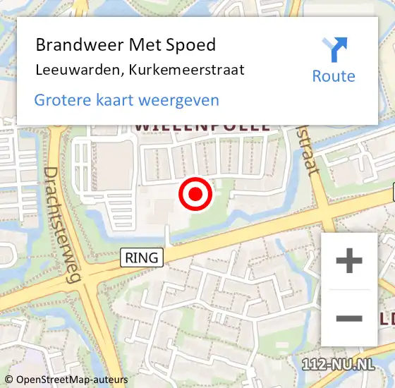 Locatie op kaart van de 112 melding: Brandweer Met Spoed Naar Leeuwarden, Kurkemeerstraat op 19 april 2023 01:03