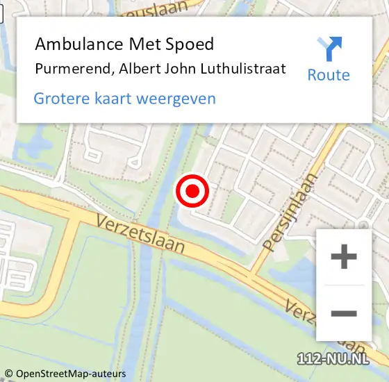 Locatie op kaart van de 112 melding: Ambulance Met Spoed Naar Purmerend, Albert John Luthulistraat op 19 april 2023 01:35