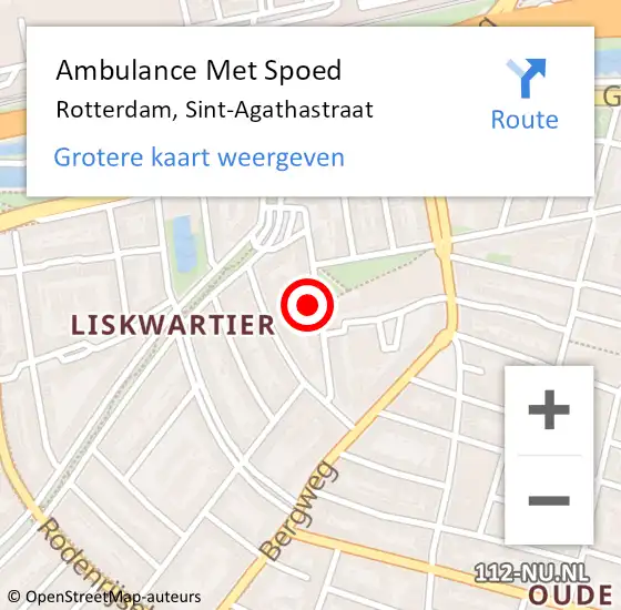 Locatie op kaart van de 112 melding: Ambulance Met Spoed Naar Rotterdam, Sint-Agathastraat op 19 april 2023 02:31