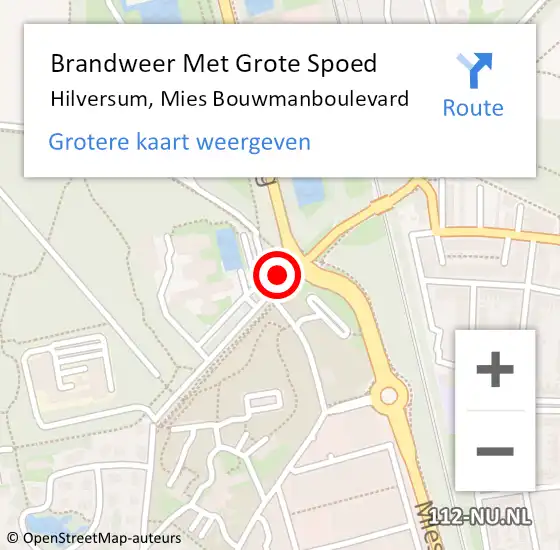 Locatie op kaart van de 112 melding: Brandweer Met Grote Spoed Naar Hilversum, Mies Bouwmanboulevard op 19 april 2023 02:55