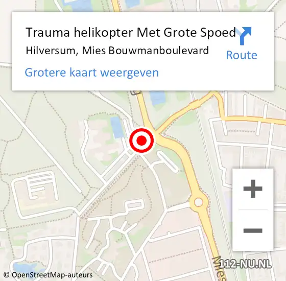 Locatie op kaart van de 112 melding: Trauma helikopter Met Grote Spoed Naar Hilversum, Mies Bouwmanboulevard op 19 april 2023 02:56