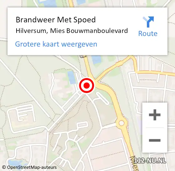 Locatie op kaart van de 112 melding: Brandweer Met Spoed Naar Hilversum, Mies Bouwmanboulevard op 19 april 2023 03:22