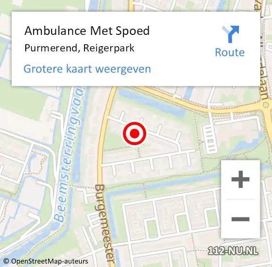 Locatie op kaart van de 112 melding: Ambulance Met Spoed Naar Purmerend, Reigerpark op 19 april 2023 07:36