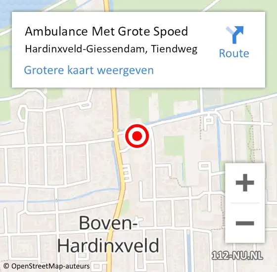 Locatie op kaart van de 112 melding: Ambulance Met Grote Spoed Naar Hardinxveld-Giessendam, Tiendweg op 19 april 2023 08:48