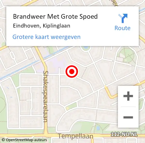 Locatie op kaart van de 112 melding: Brandweer Met Grote Spoed Naar Eindhoven, Kiplinglaan op 19 april 2023 09:36