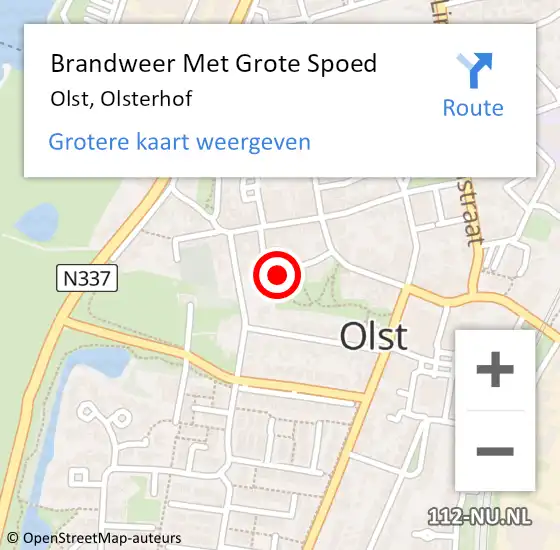 Locatie op kaart van de 112 melding: Brandweer Met Grote Spoed Naar Olst, Olsterhof op 19 april 2023 09:38