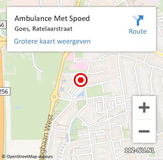 Locatie op kaart van de 112 melding: Ambulance Met Spoed Naar Goes, Ratelaarstraat op 22 augustus 2014 17:12