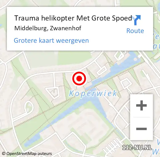 Locatie op kaart van de 112 melding: Trauma helikopter Met Grote Spoed Naar Middelburg, Zwanenhof op 19 april 2023 10:52