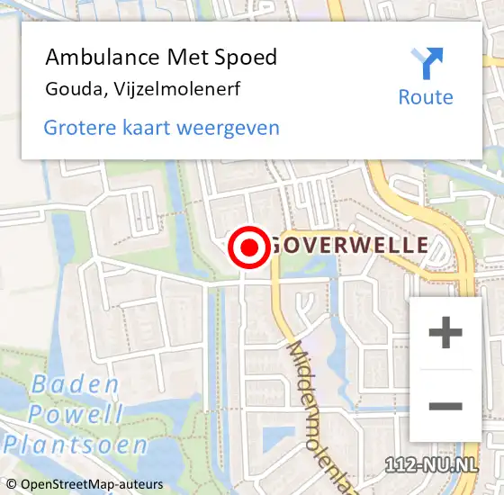 Locatie op kaart van de 112 melding: Ambulance Met Spoed Naar Gouda, Vijzelmolenerf op 19 april 2023 10:56