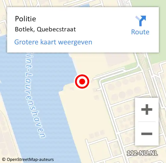 Locatie op kaart van de 112 melding: Politie Botlek, Quebecstraat op 19 april 2023 11:57