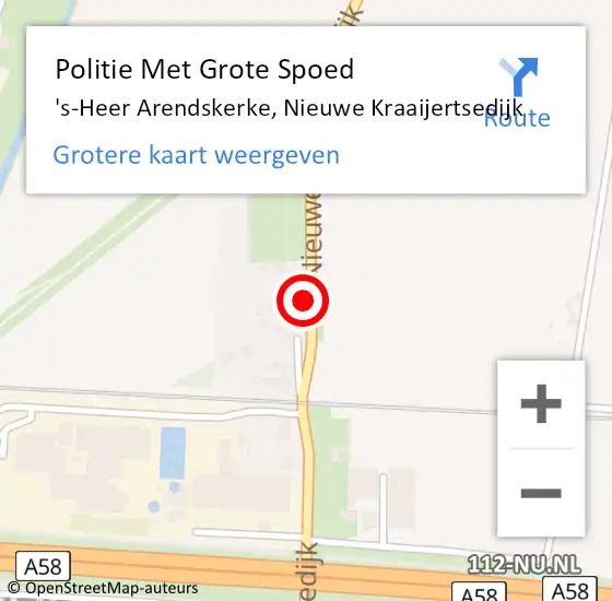 Locatie op kaart van de 112 melding: Politie Met Grote Spoed Naar 's-Heer Arendskerke, Nieuwe Kraaijertsedijk op 19 april 2023 12:01