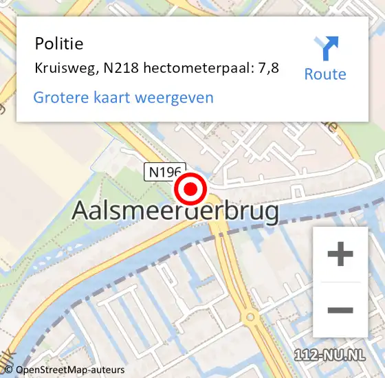 Locatie op kaart van de 112 melding: Politie Kruisweg, N218 hectometerpaal: 7,8 op 22 augustus 2014 17:23