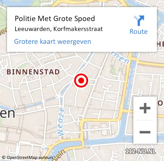 Locatie op kaart van de 112 melding: Politie Met Grote Spoed Naar Leeuwarden, Korfmakersstraat op 19 april 2023 12:05