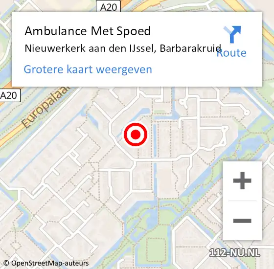 Locatie op kaart van de 112 melding: Ambulance Met Spoed Naar Nieuwerkerk aan den IJssel, Barbarakruid op 19 april 2023 12:18