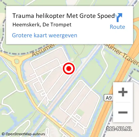 Locatie op kaart van de 112 melding: Trauma helikopter Met Grote Spoed Naar Heemskerk, De Trompet op 19 april 2023 13:02