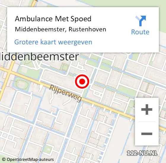 Locatie op kaart van de 112 melding: Ambulance Met Spoed Naar Middenbeemster, Rustenhoven op 19 april 2023 13:04