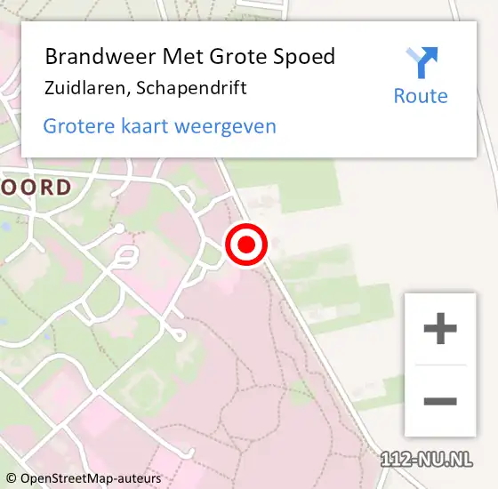 Locatie op kaart van de 112 melding: Brandweer Met Grote Spoed Naar Zuidlaren, Schapendrift op 19 april 2023 13:20