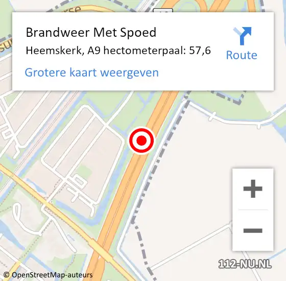 Locatie op kaart van de 112 melding: Brandweer Met Spoed Naar Heemskerk, A9 hectometerpaal: 57,6 op 19 april 2023 13:23