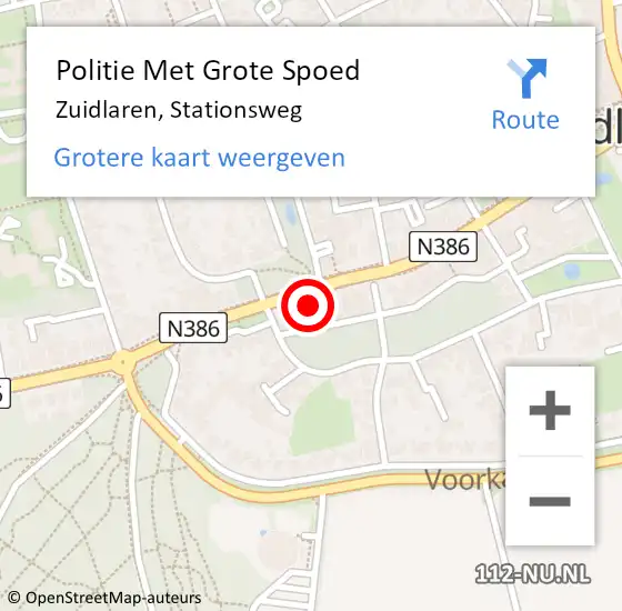 Locatie op kaart van de 112 melding: Politie Met Grote Spoed Naar Zuidlaren, Stationsweg op 19 april 2023 13:40