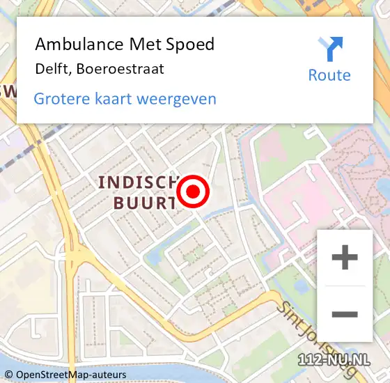 Locatie op kaart van de 112 melding: Ambulance Met Spoed Naar Delft, Boeroestraat op 19 april 2023 13:43