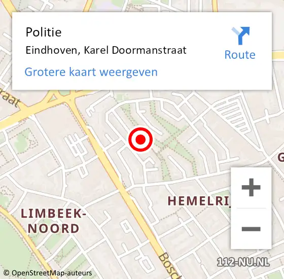 Locatie op kaart van de 112 melding: Politie Eindhoven, Karel Doormanstraat op 19 april 2023 15:09