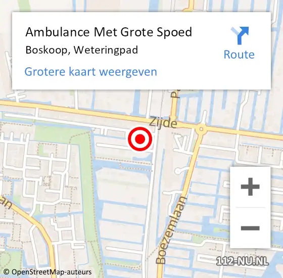 Locatie op kaart van de 112 melding: Ambulance Met Grote Spoed Naar Boskoop, Weteringpad op 19 april 2023 15:34