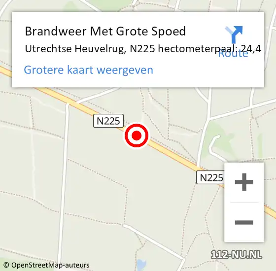 Locatie op kaart van de 112 melding: Brandweer Met Grote Spoed Naar Utrechtse Heuvelrug, N225 hectometerpaal: 24,4 op 19 april 2023 16:01