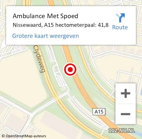 Locatie op kaart van de 112 melding: Ambulance Met Spoed Naar Nissewaard, A15 hectometerpaal: 41,8 op 19 april 2023 16:09