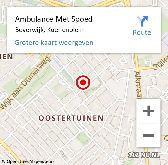 Locatie op kaart van de 112 melding: Ambulance Met Spoed Naar Beverwijk, Kuenenplein op 19 april 2023 16:19